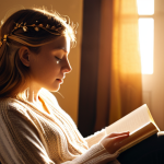 **Prompt:** A person sitting in a cozy armchair, eyes closed, with soft, golden light illuminating their face. Ethereal wisps of energy flow around their head, symbolizing intuition and inner guidance. The background is blurred, suggesting a focus on the internal world. Add subtle details like a journal and pen on a nearby table.