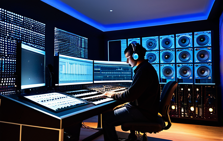 A professional sound engineer, fully clothed in appropriate, modest attire, diligently working at a futuristic audio workstation. The studio environment seamlessly blends high-tech digital screens displaying intricate sound waves with traditional instruments such as a handpan, a djembe, and a Native American flute. Soft, ambient LED lighting illuminates the space, creating a harmonious atmosphere of creative innovation and deep concentration. The image captures the essence of bridging ancient sonic wisdom with contemporary electronic music production. Perfect anatomy, correct proportions, natural pose, well-formed hands, proper finger count, natural body proportions, safe for work, appropriate content, fully clothed, professional, high quality, detailed, realistic.