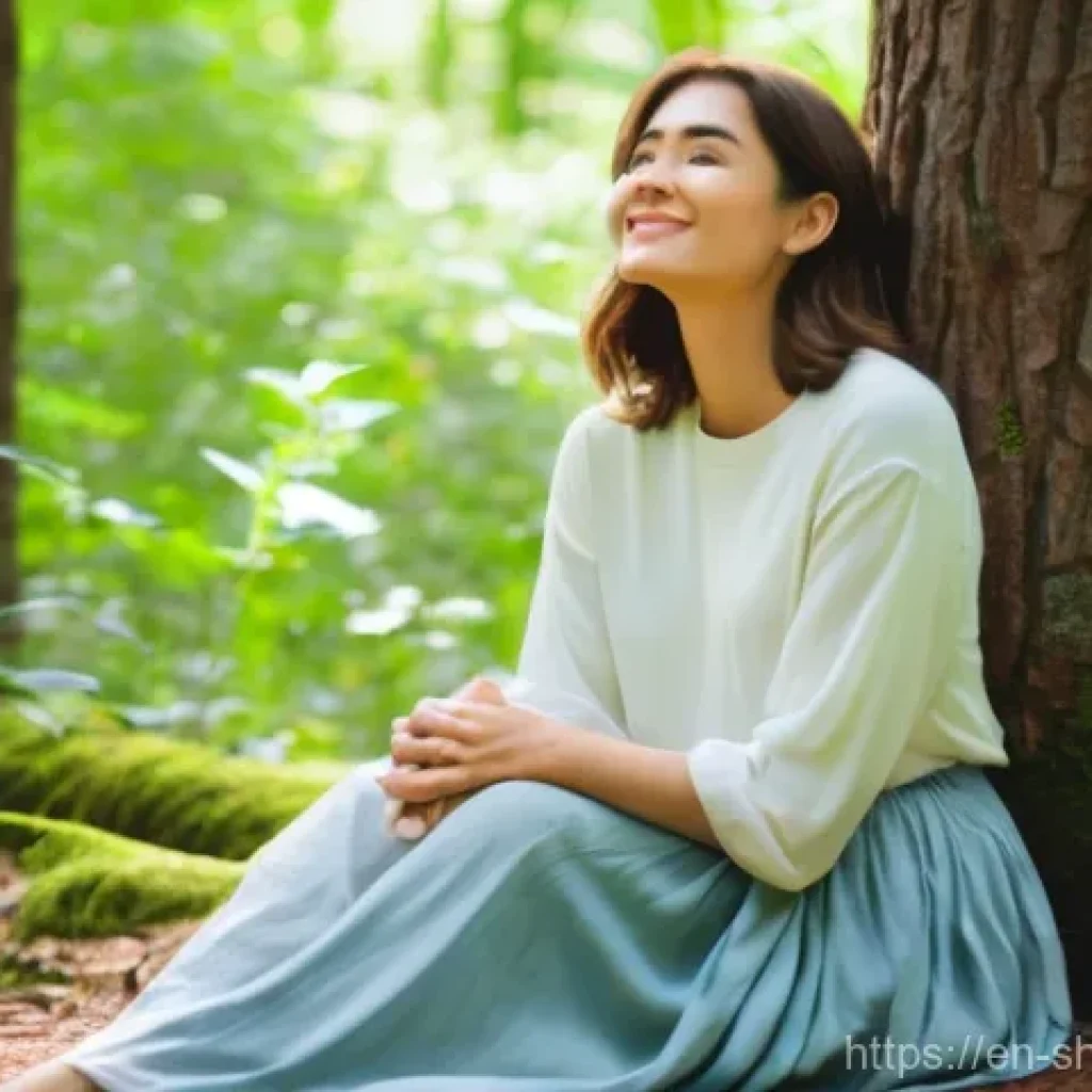 무속 신 내림 절차 - **Prompt:** A gender-neutral person in their late 20s to early 40s, seated peacefully in a sun-dappl...