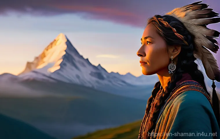 무속 신화 속 인물 - **Prompt:** A wise and ancient shaman, dressed in rich, earth-toned ceremonial garments adorned with...