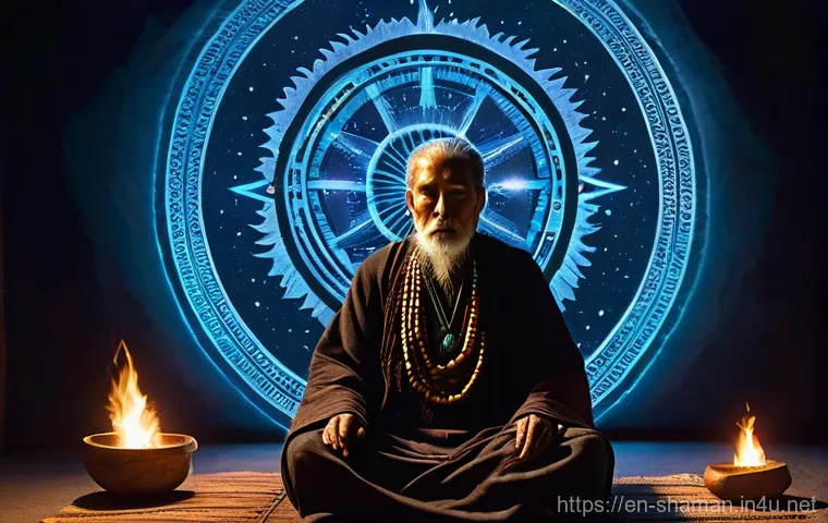 무속 신화 속 인물 - **Prompt:** A powerful female shaman, mid-thirties, with long, braided hair interwoven with natural ...