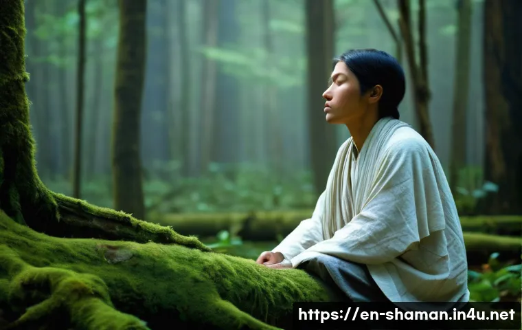 무속인들의 생활 - **"The Call to the Sacred Path"**
    Imagine a serene, ancient forest scene at twilight. In the for...