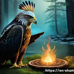 Home 22 무속 신앙을 가르치는 책 - A serene shamanic ritual set in a dense ancient forest at twilight, featuring a robed shaman wearing...