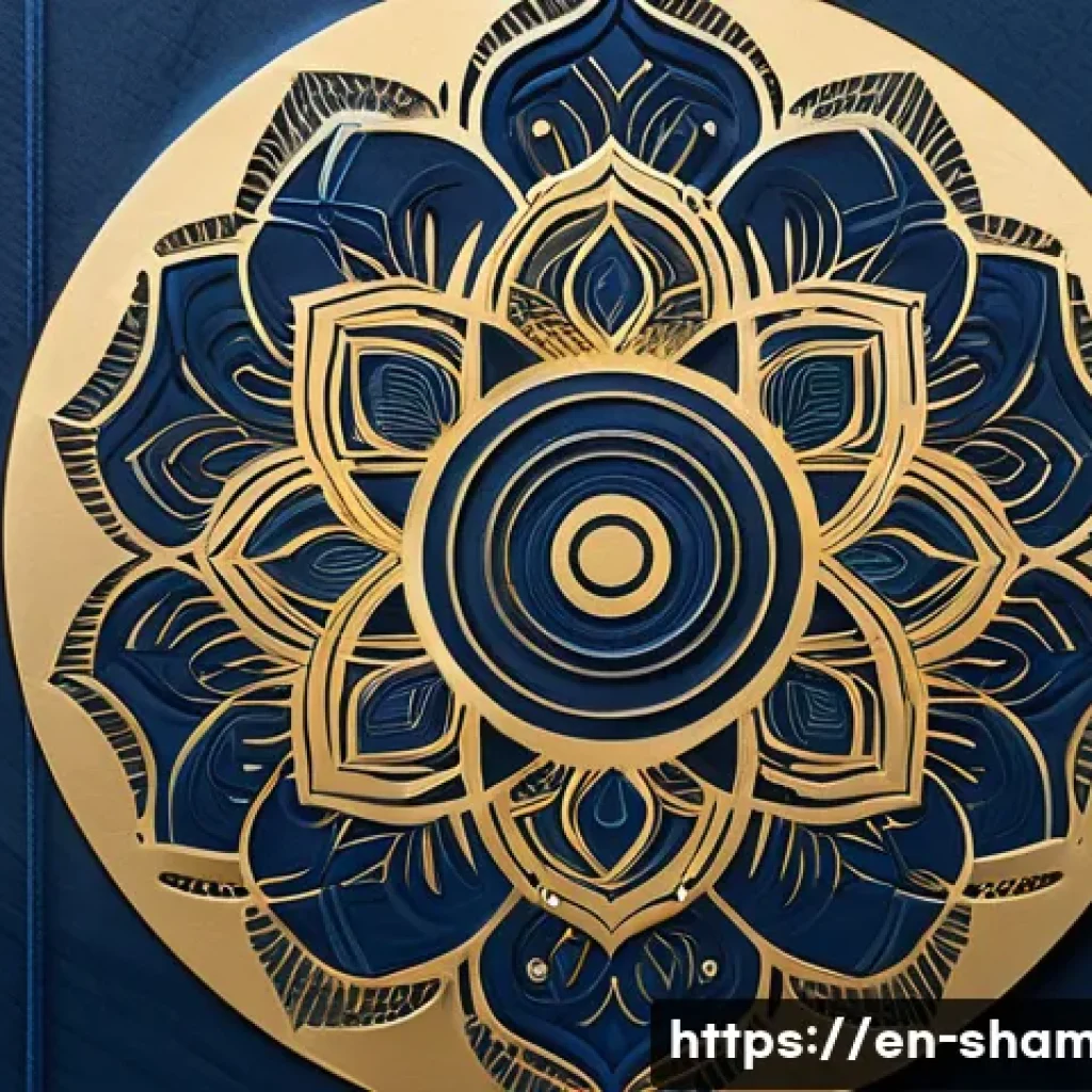 무속 신앙과 디자인 - A serene wellness brand packaging design featuring a soft indigo and gold color palette, with an int...
