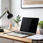 무속과 세금 문제 - A serene home office setup for a spiritual practitioner: a bright, cozy room with soft natural light...